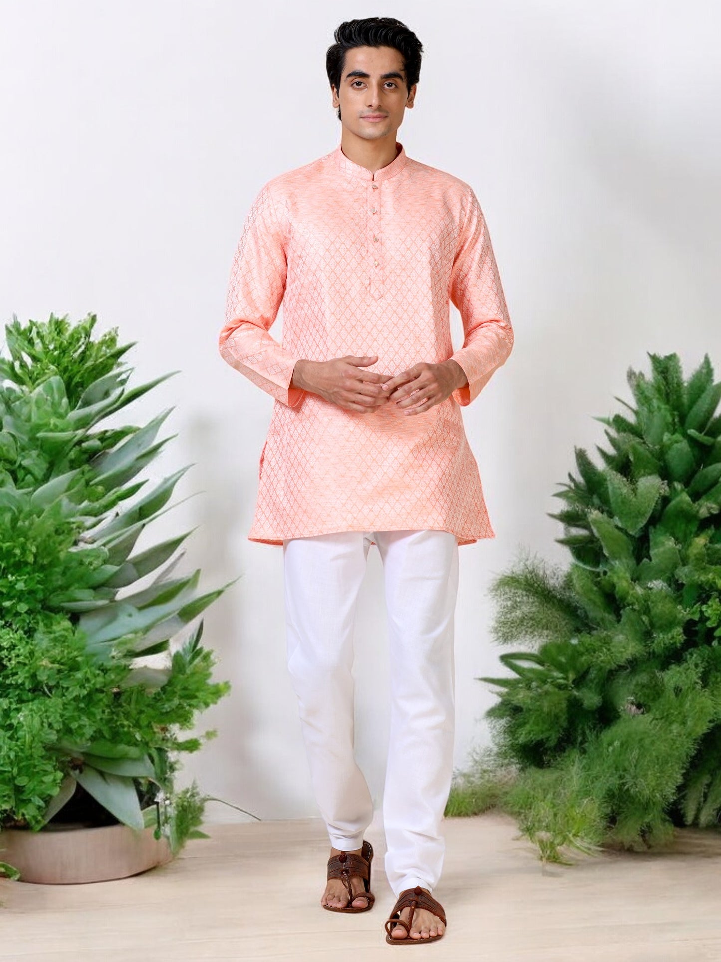 Tattva Men Solid Cotton Blend Straight Kurta