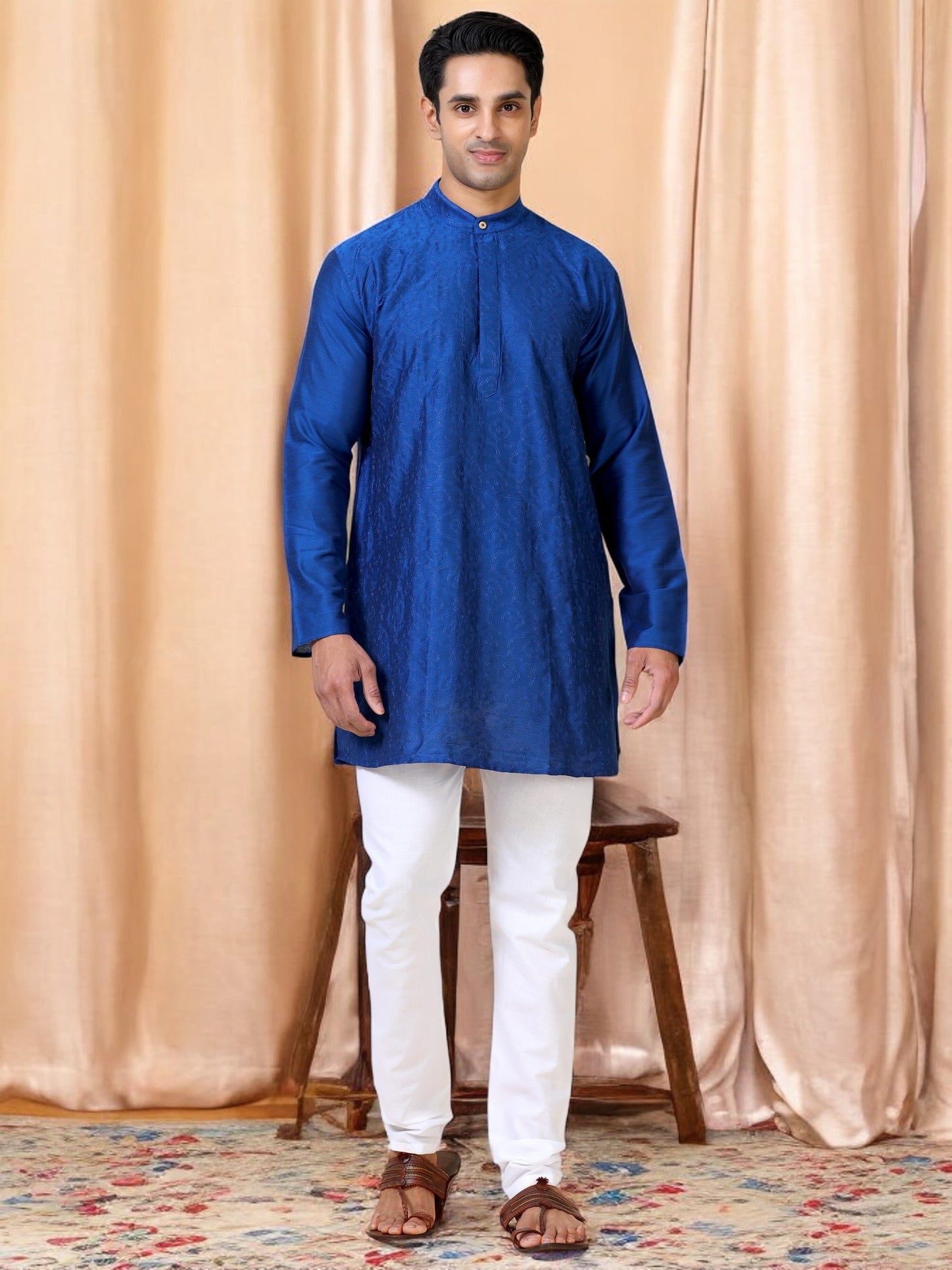 Tattva Men Embroidered Cotton Blend Straight Kurta