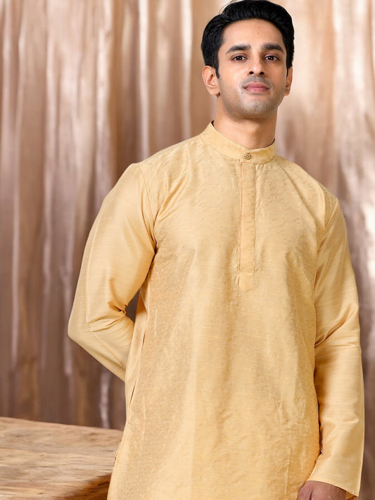 Tattva Men Embroidered Cotton Blend Straight Kurta