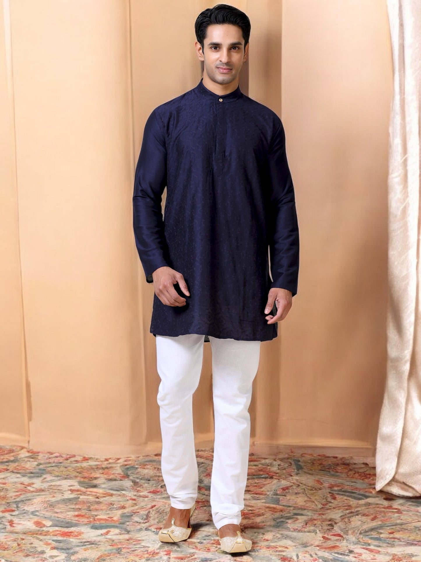 Tattva Men Embroidered Cotton Blend Straight Kurta