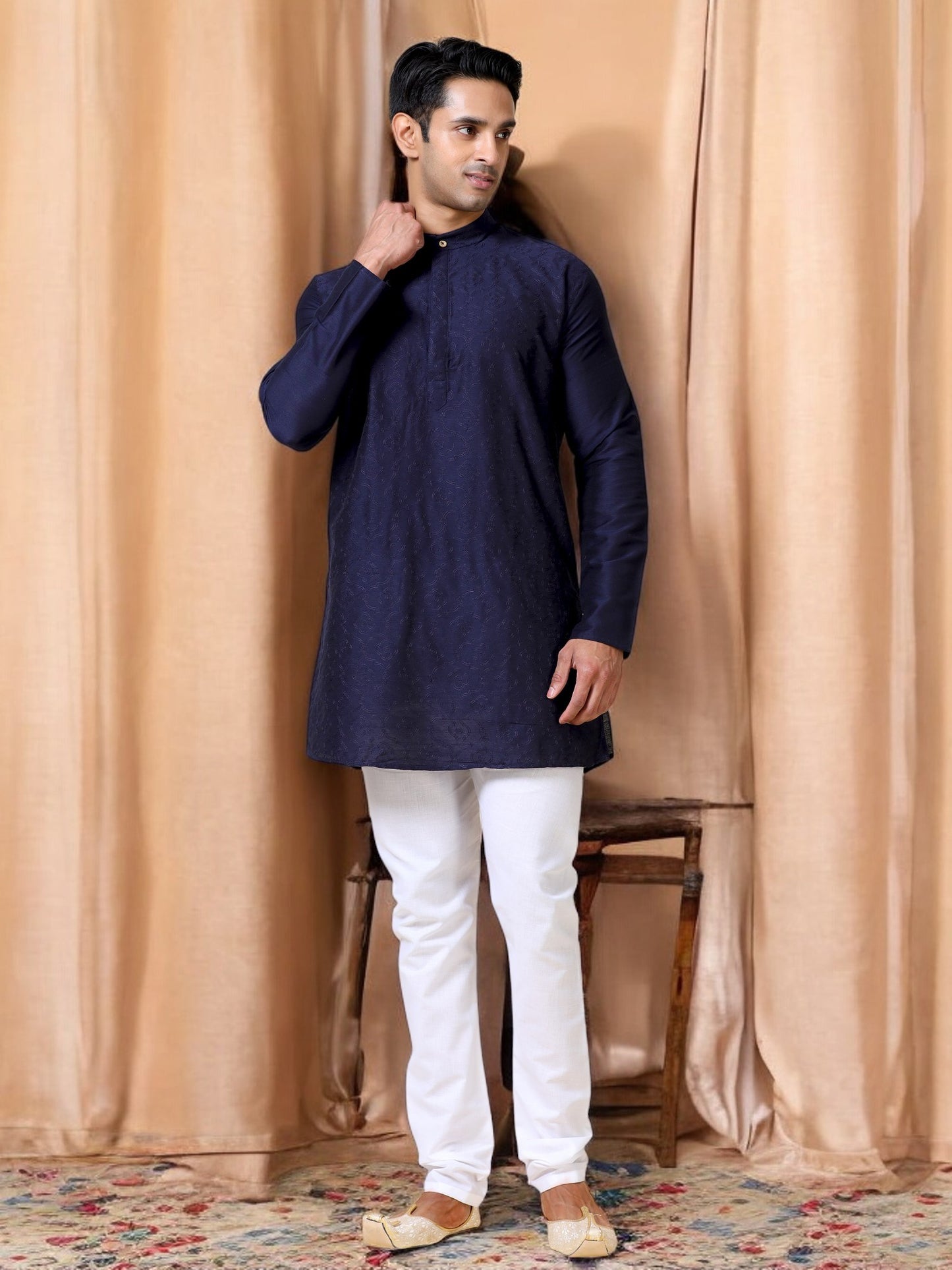 Tattva Men Embroidered Cotton Blend Straight Kurta