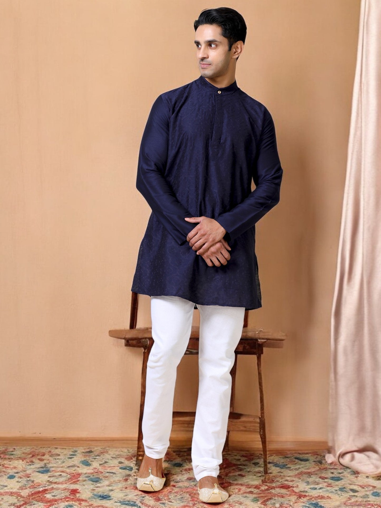 Tattva Men Embroidered Cotton Blend Straight Kurta