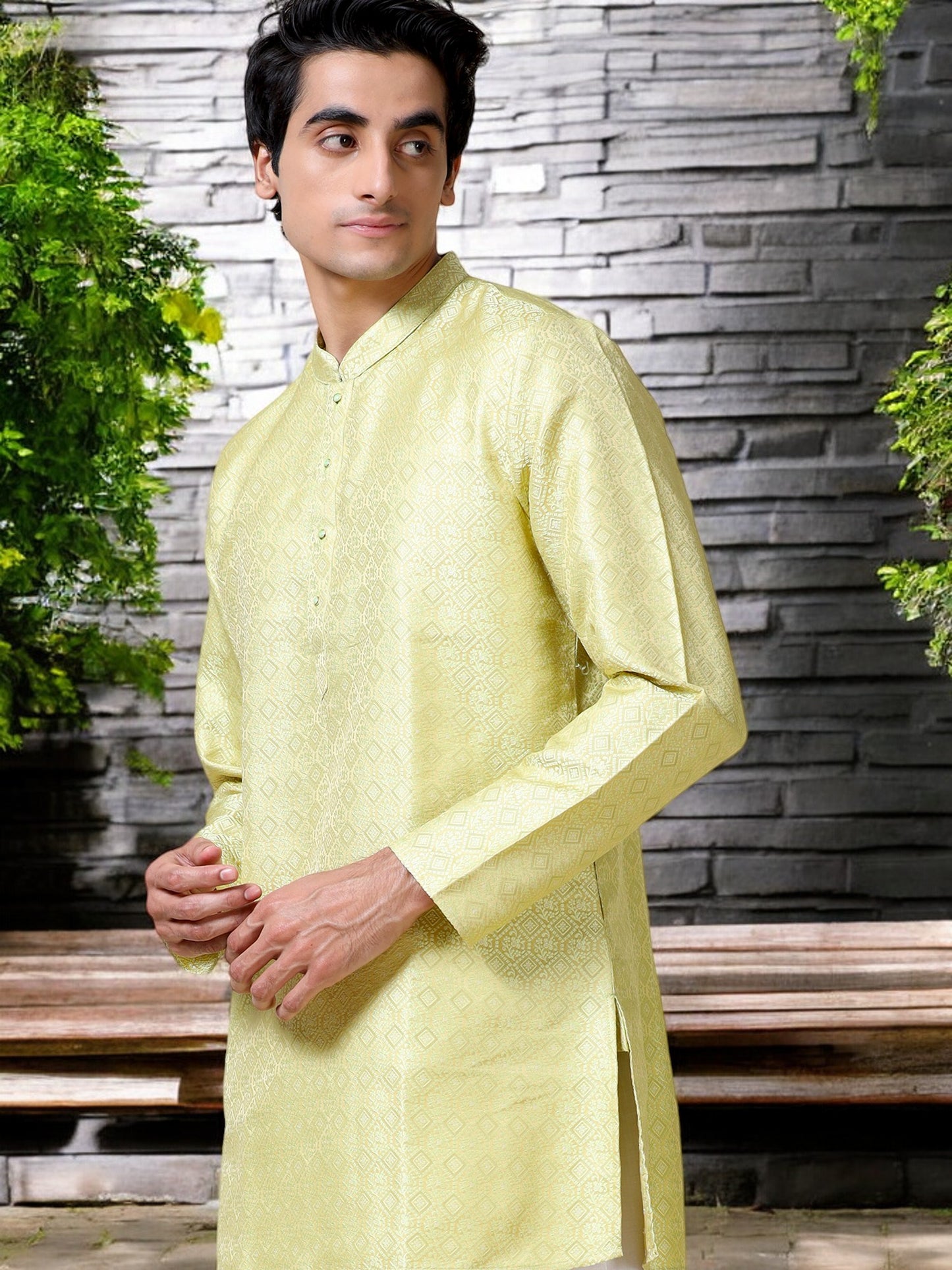 Tattva Men Geometric Print Cotton Blend Straight Kurta