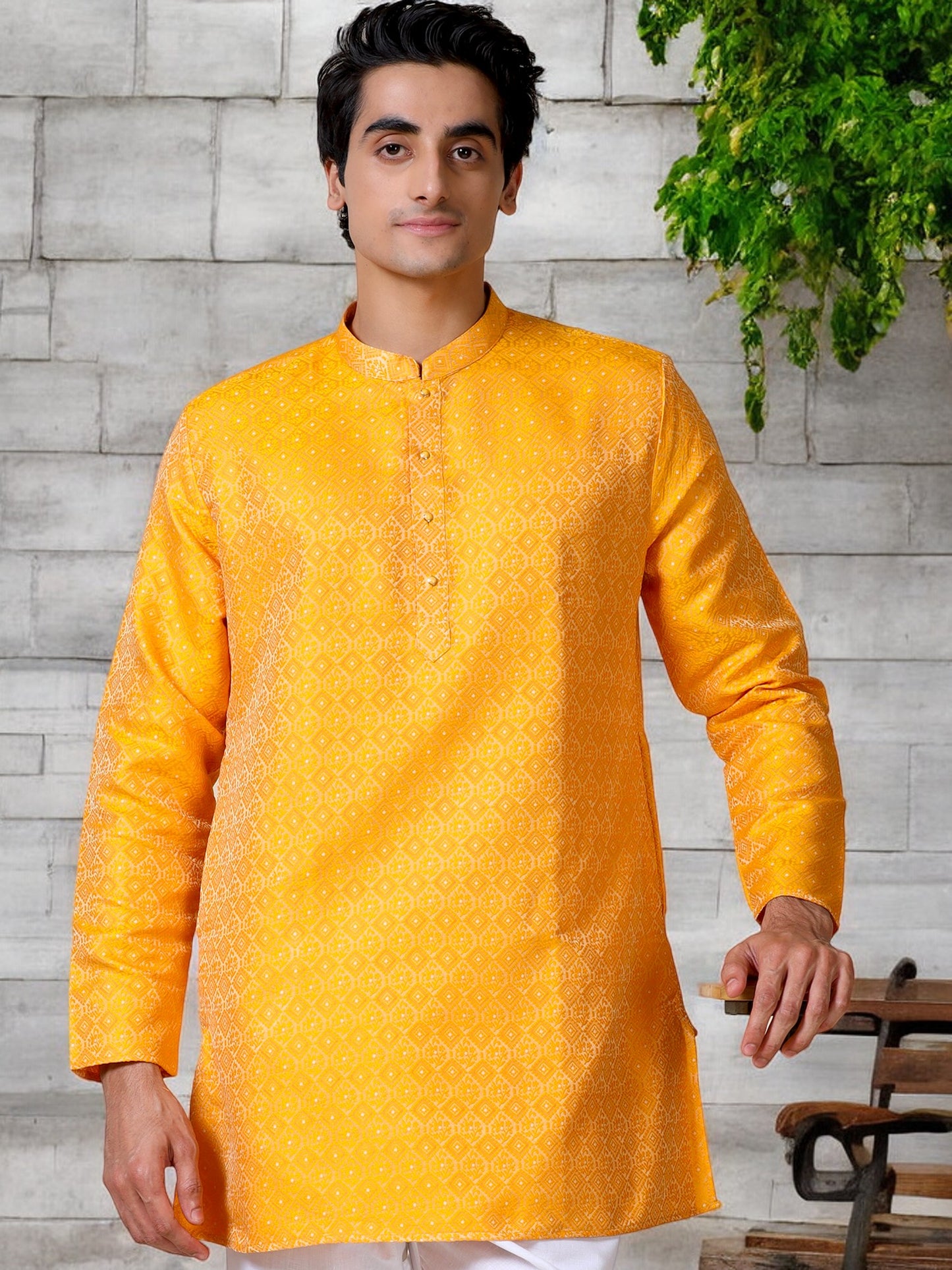 Tattva Men Geometric Print Cotton Blend Straight Kurta