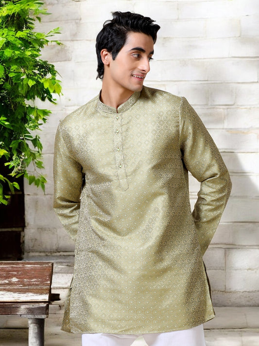 Tattva Men Geometric Print Cotton Blend Straight Kurta