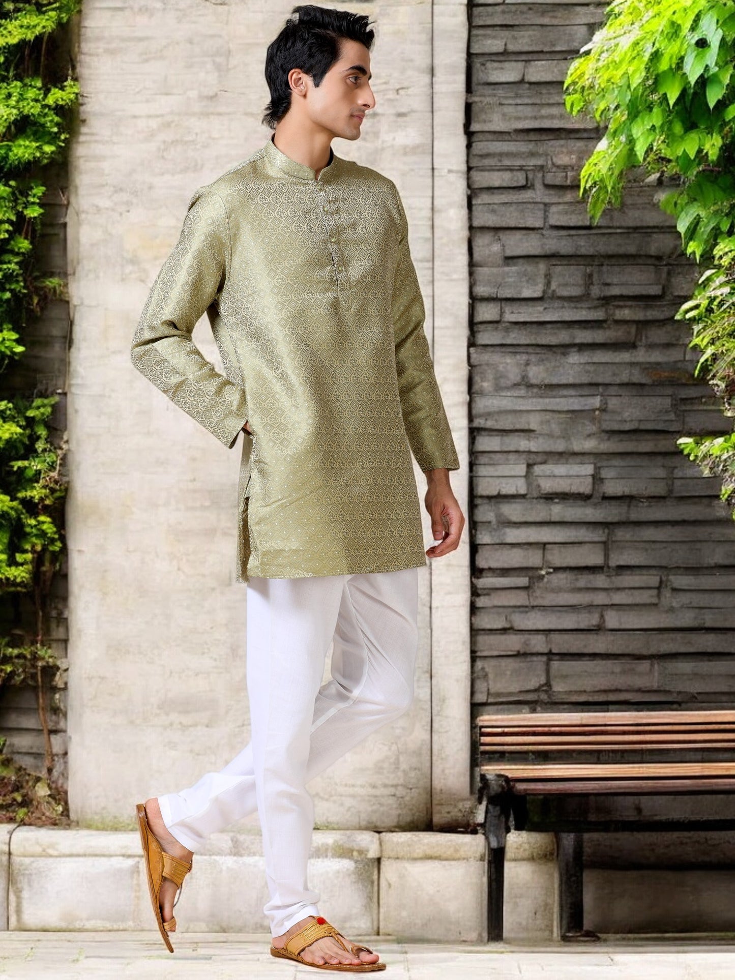 Tattva Men Geometric Print Cotton Blend Straight Kurta