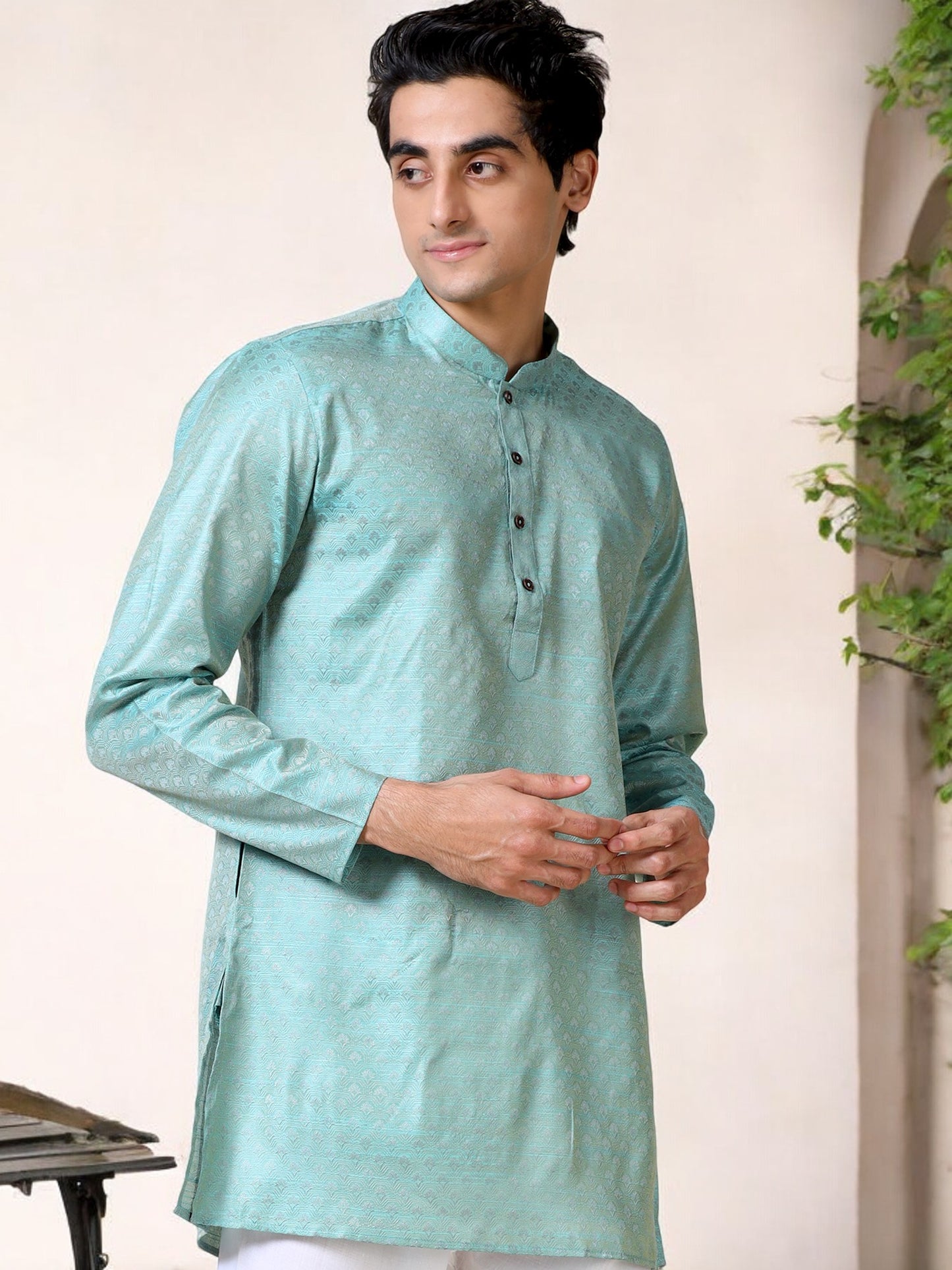 Tattva Men Printed Cotton Blend Straight Kurta