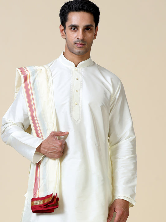 Tattva Cream-Colored Pure Silk Kurta Dhoti Combo Set