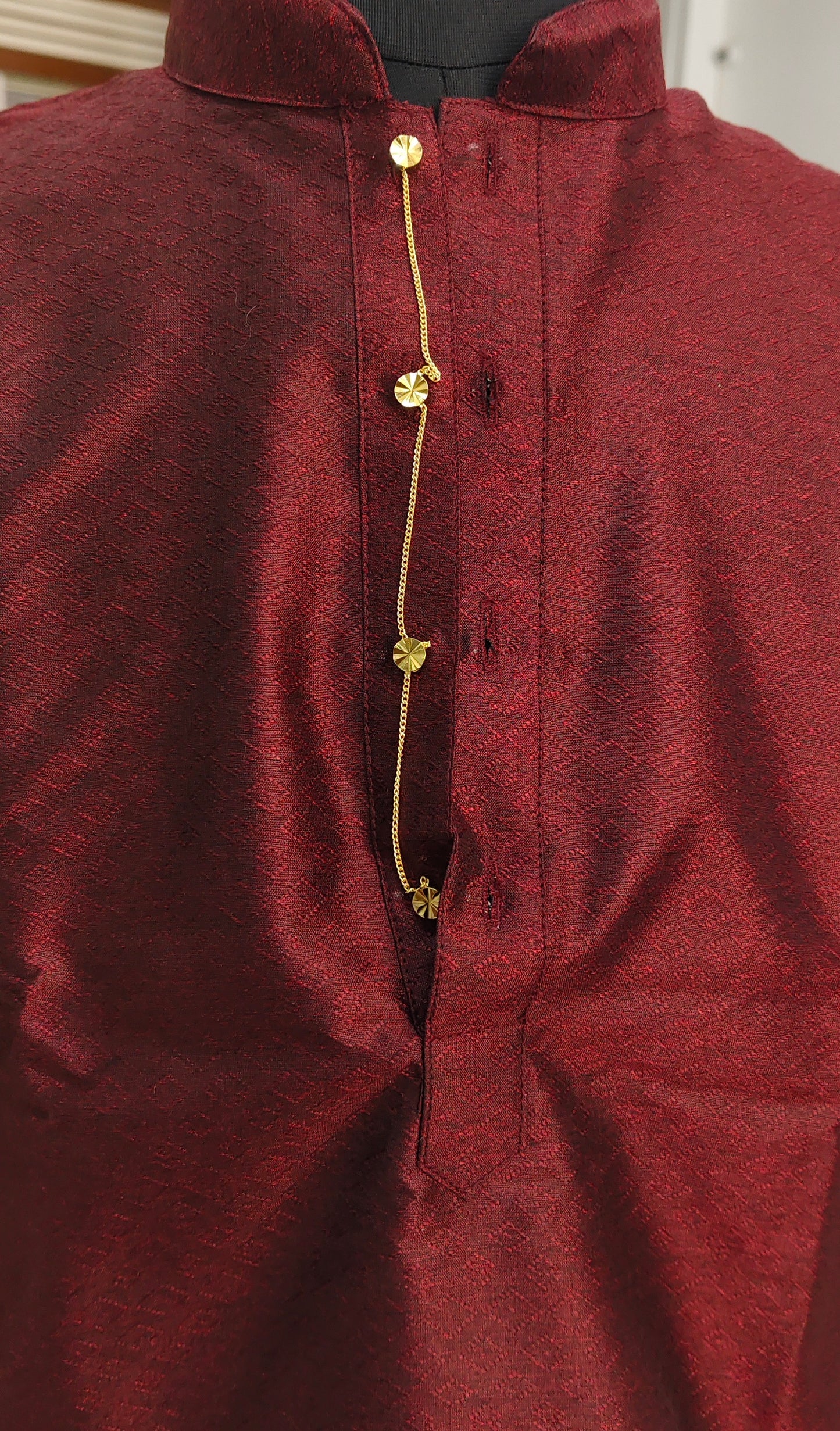 Tattva Men Burgundy Woven Design Short Straight Kurta