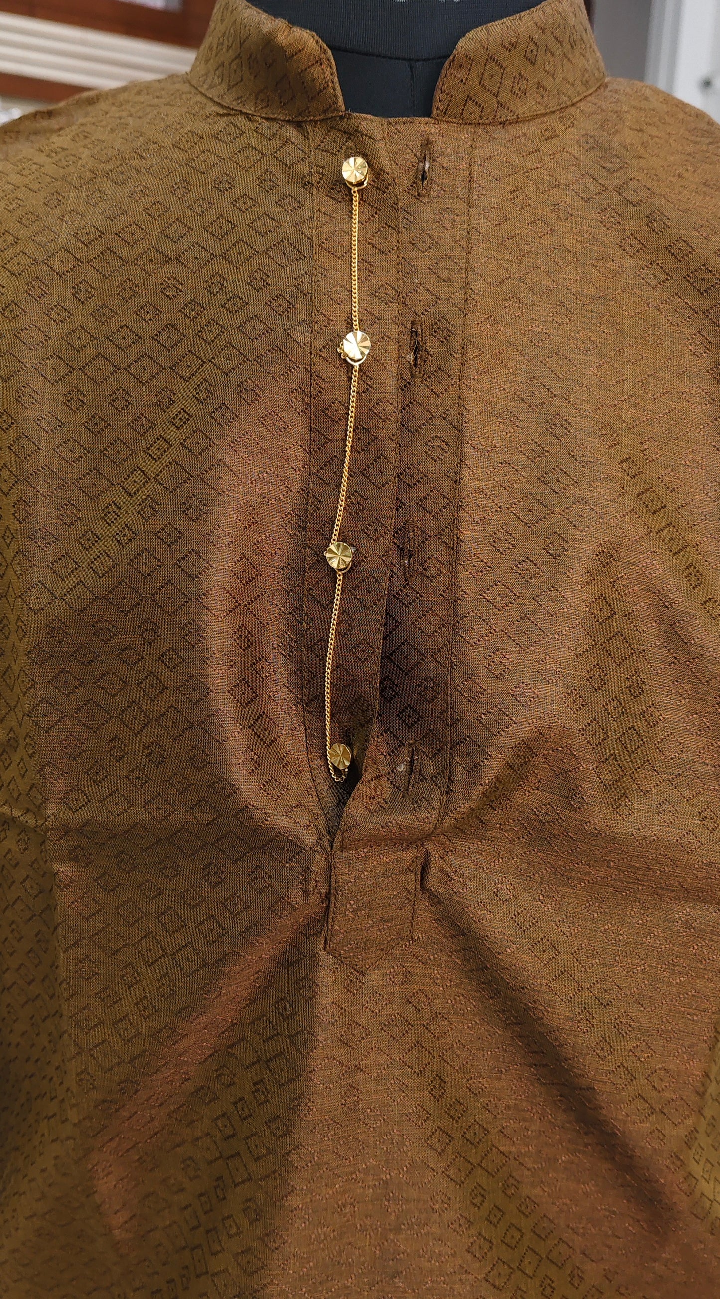 Tattva Men Olive Green Woven Design Straight Kurta