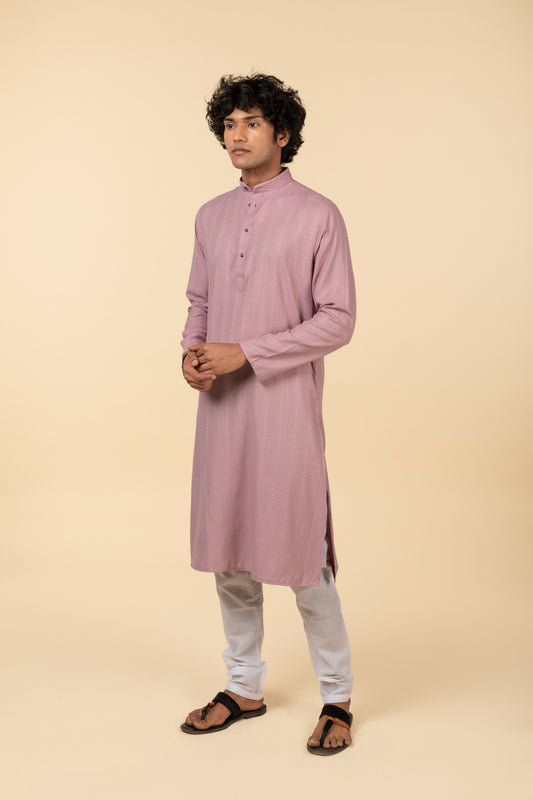 Pink Self Woven with Square Pattern Kurta