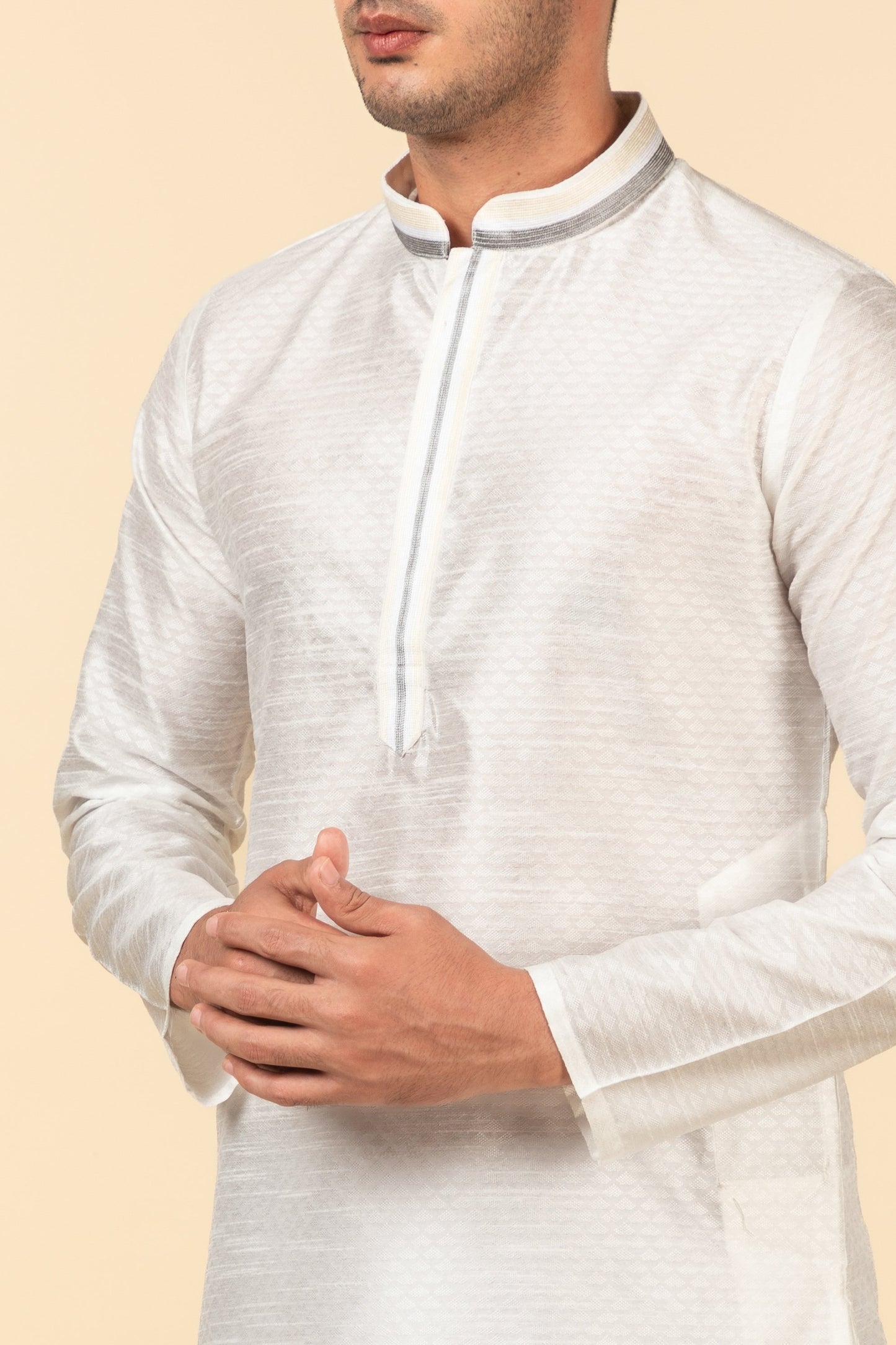White Jacquard Long Kurta