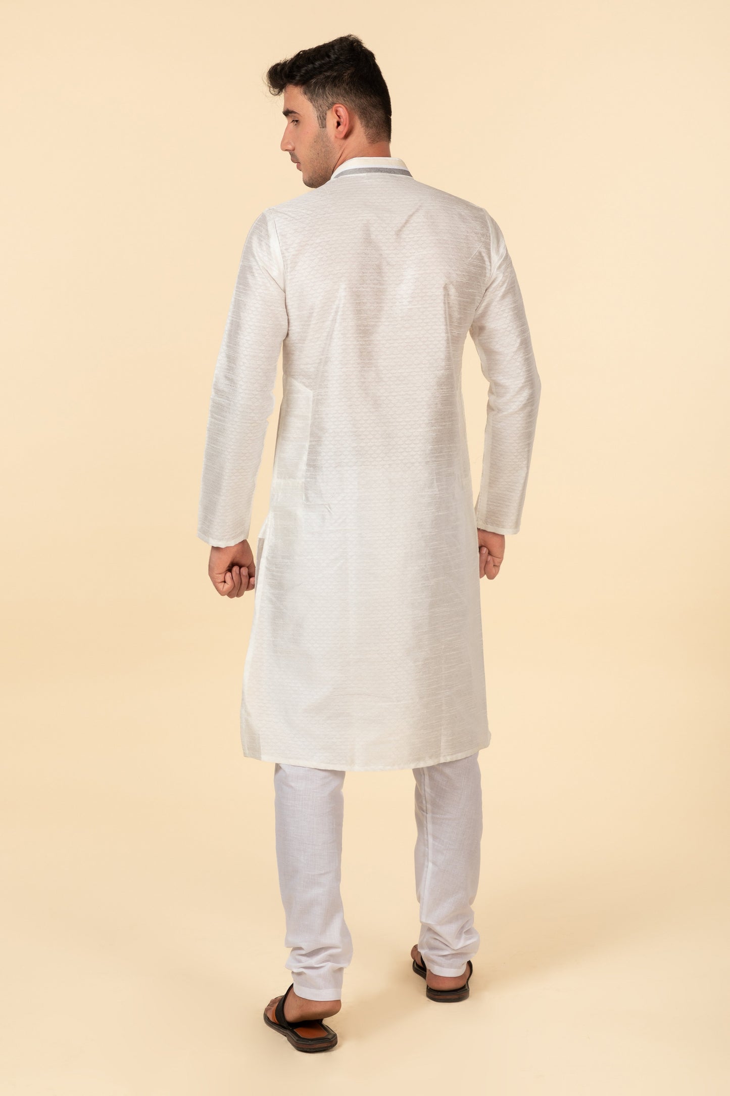 White Jacquard Long Kurta