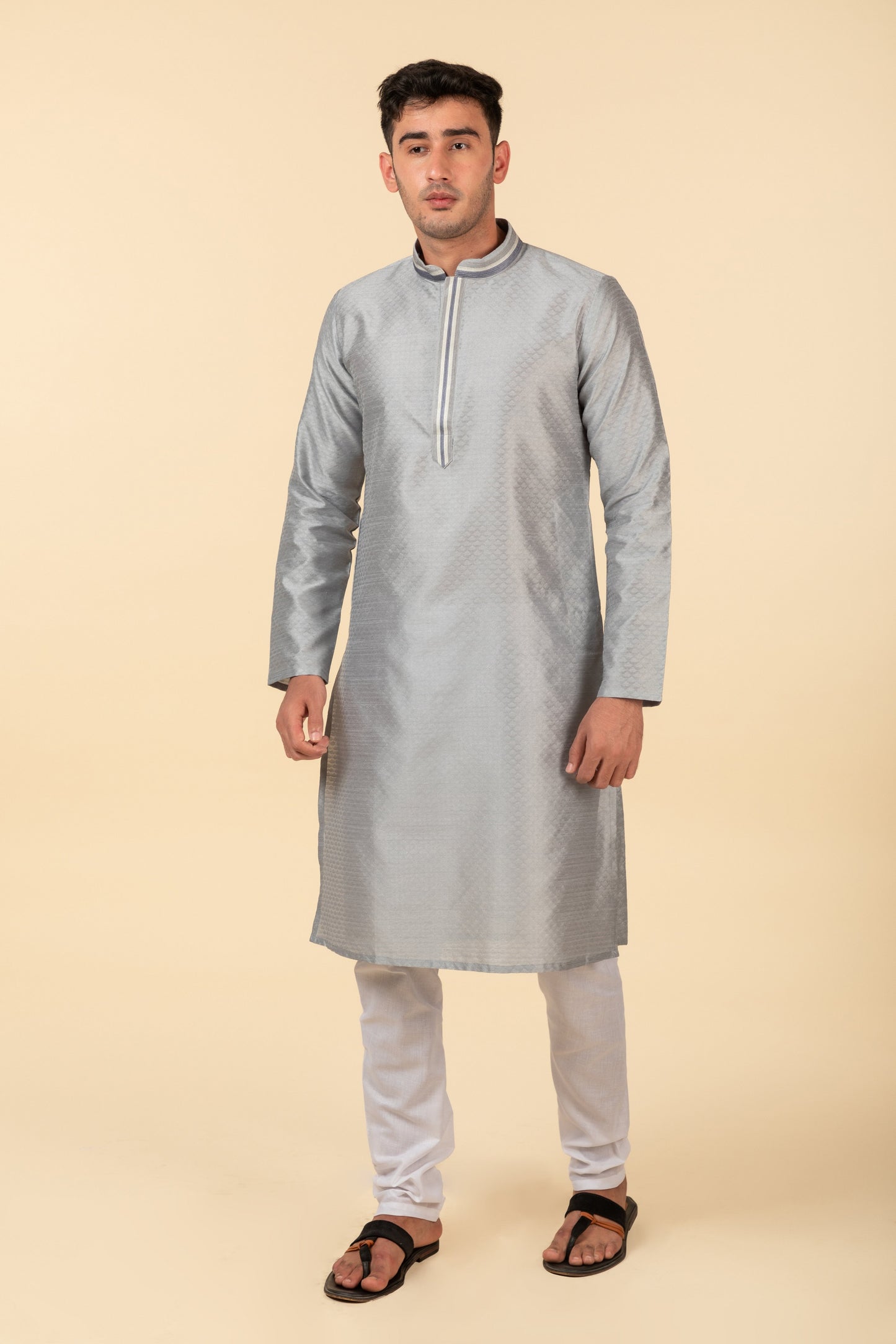 Grey Jacquard Long Kurta