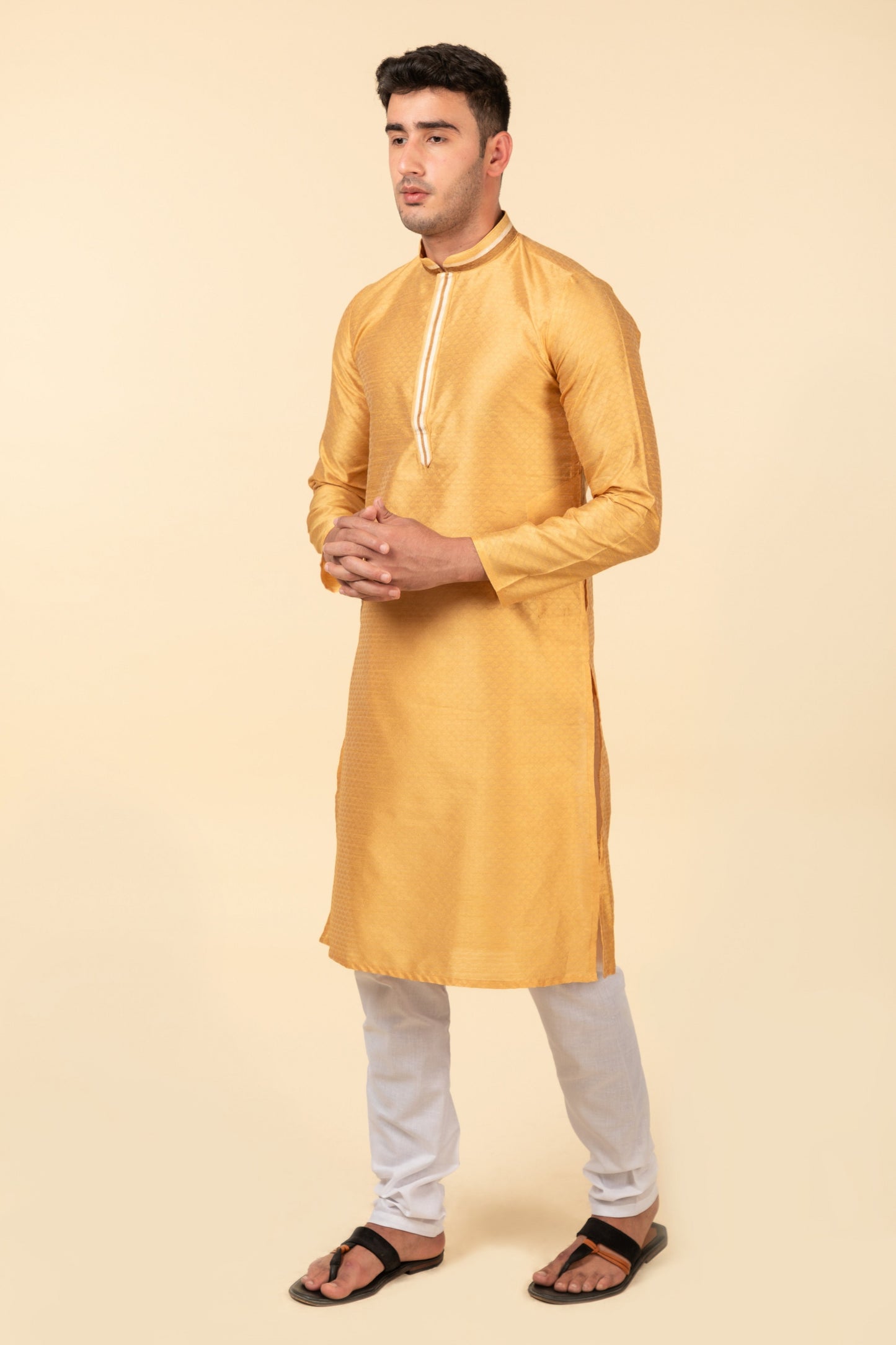Gold Jacquard Long Kurta