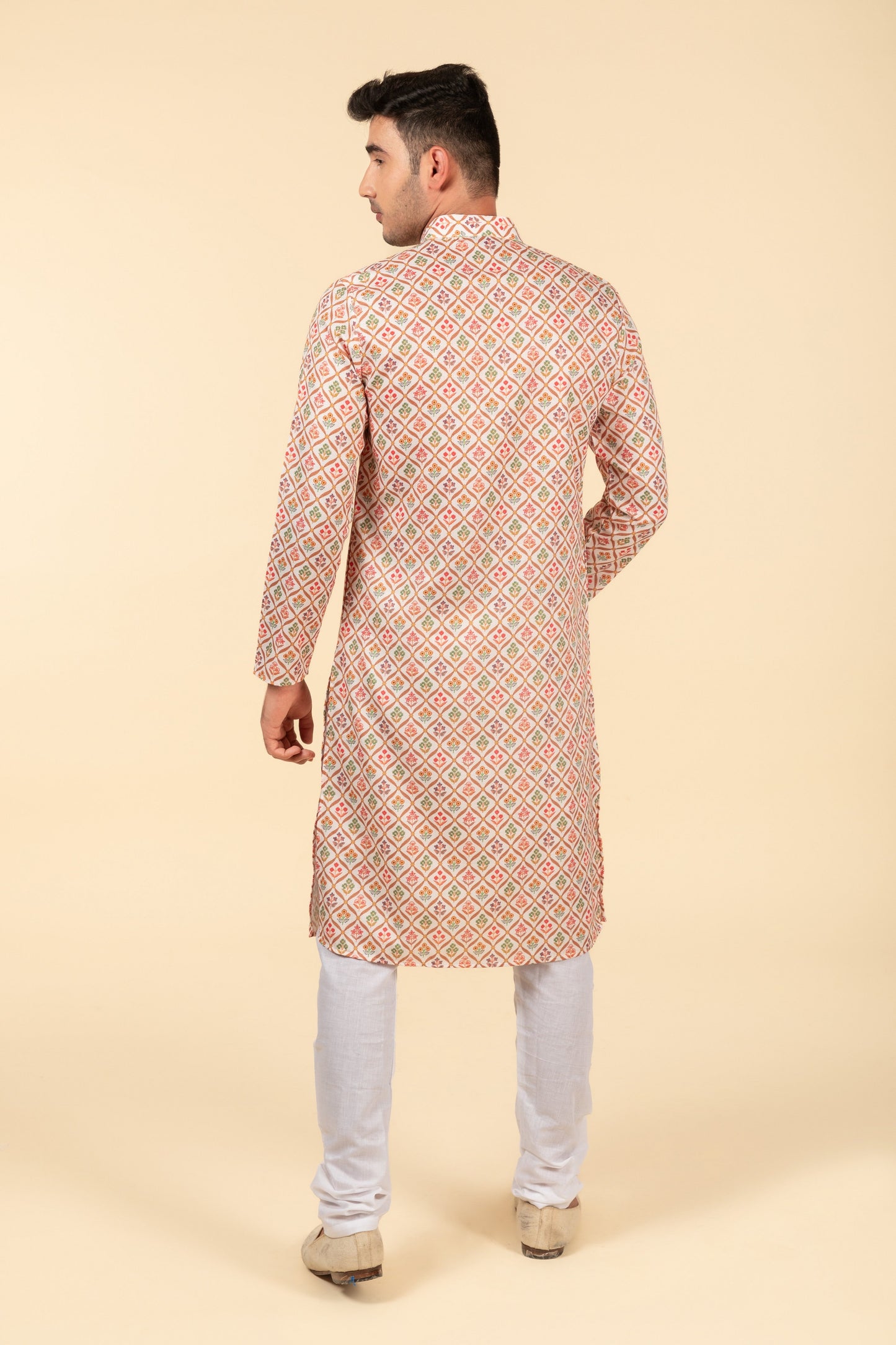 Beige Floral Printed Long Kurta