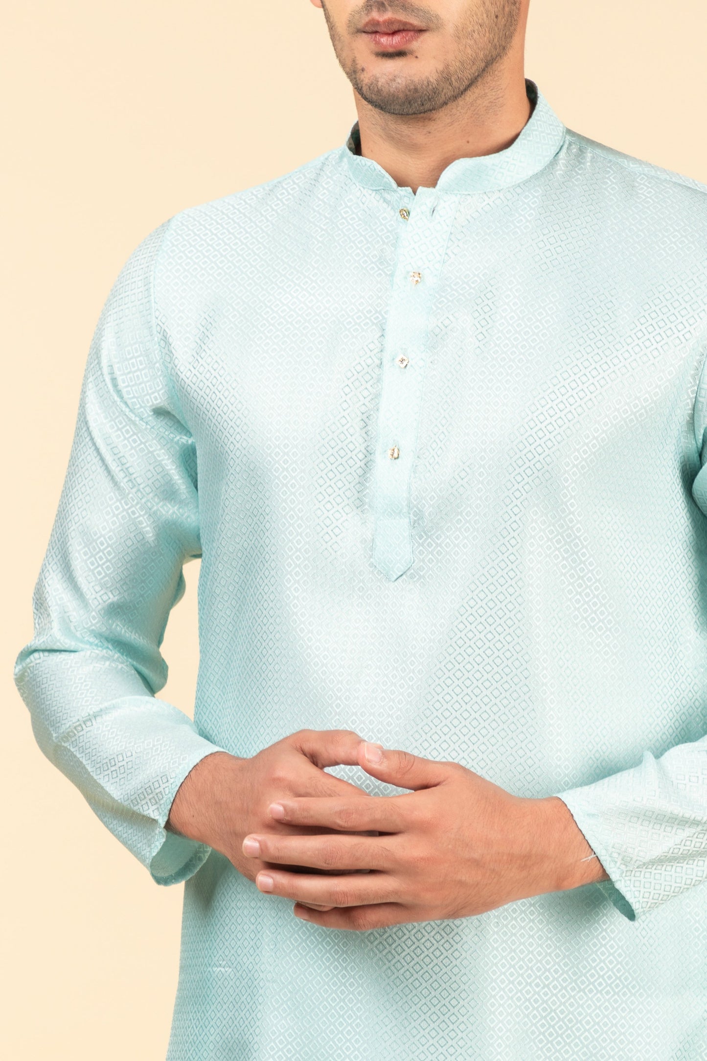 Light Blue Diamond Printed Long Kurta