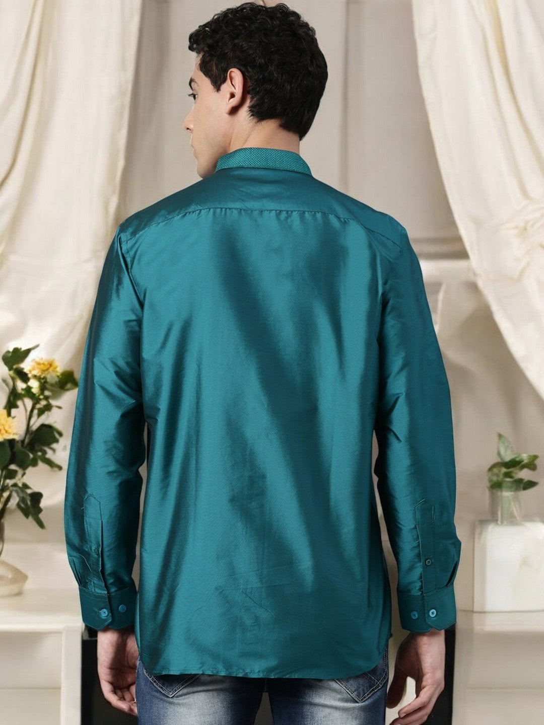 Sea Green Color Art Silk Slim Fit Solid Party Shirt