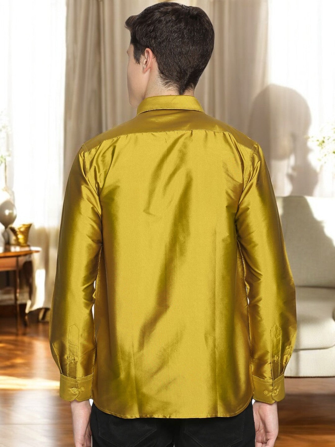 Tattva Men Gold-Toned Slim Fit Solid Casual Shirt