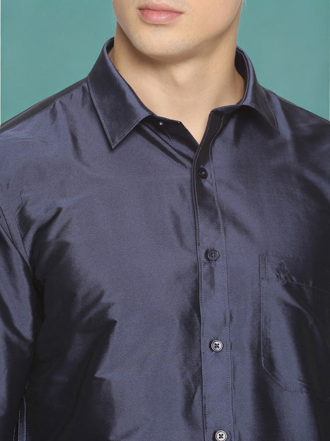 Navy Blue Polyester Slim Fit Party Shirt