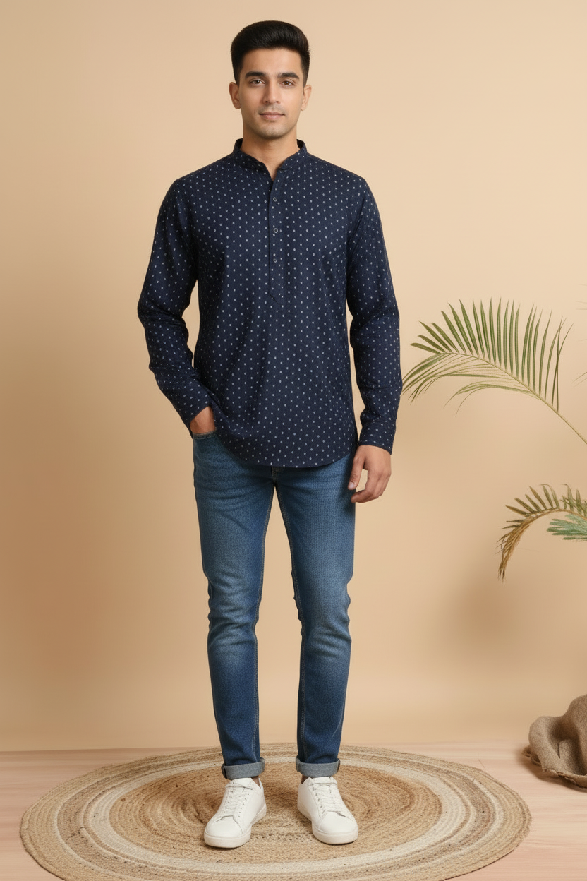 Tattva Woven Design Thread Work Super Short Kurta