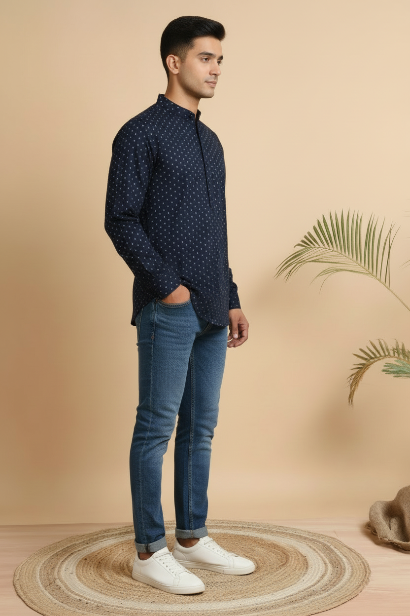 Tattva Woven Design Thread Work Super Short Kurta