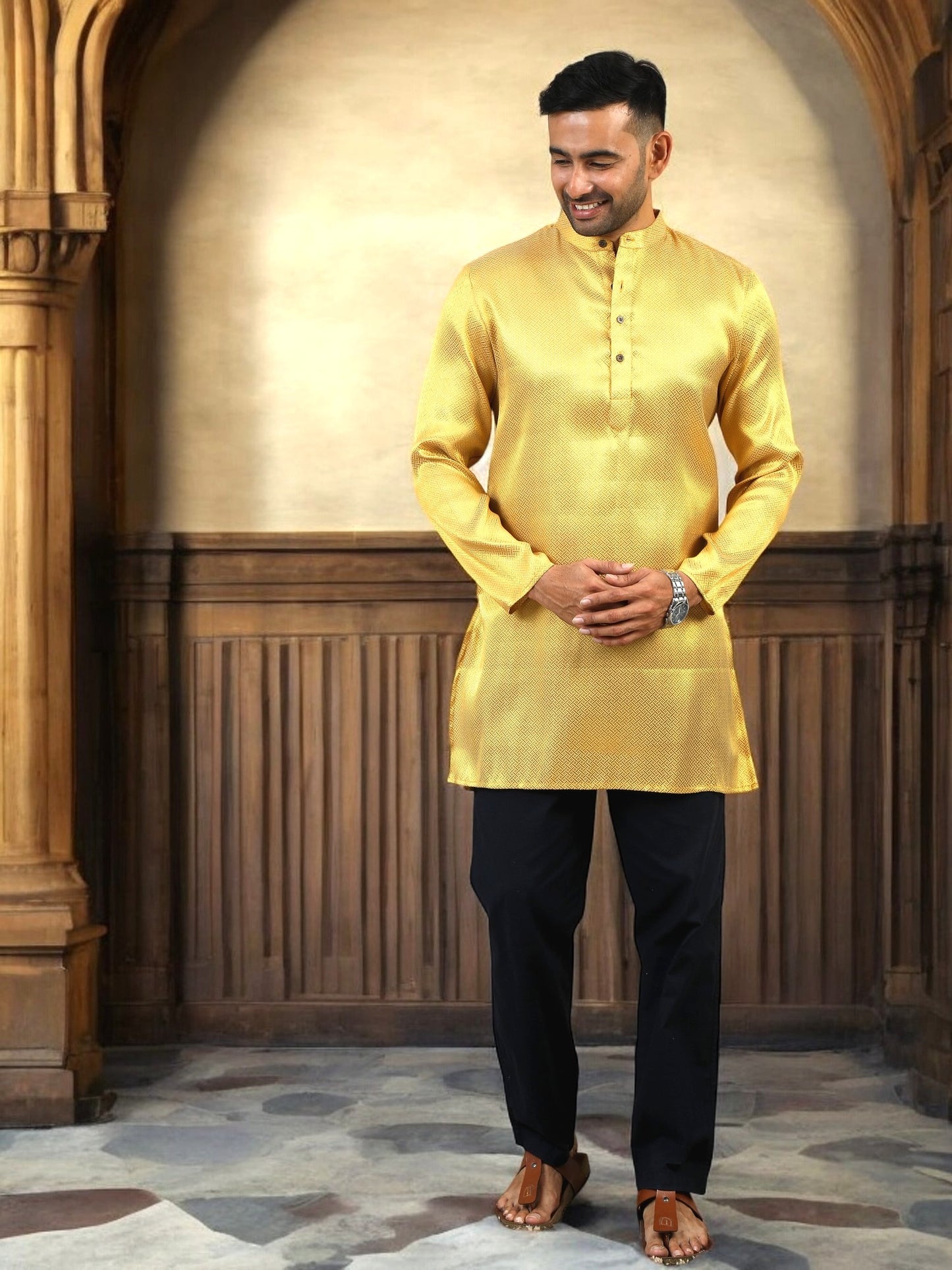 Tattva Men Gold Thread Work Kurta