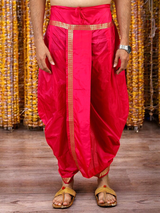 Tattva Art Silk Pink Dhoti with Shalya (Angavasthram)