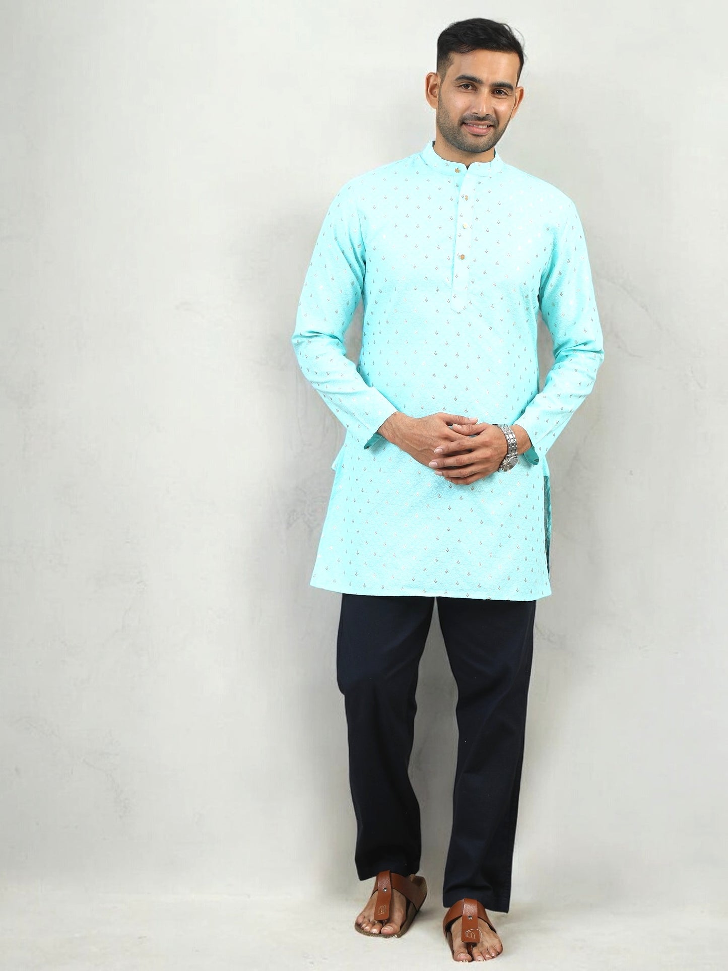 Tattva Men Ethnic Motif Straight Short Kurta