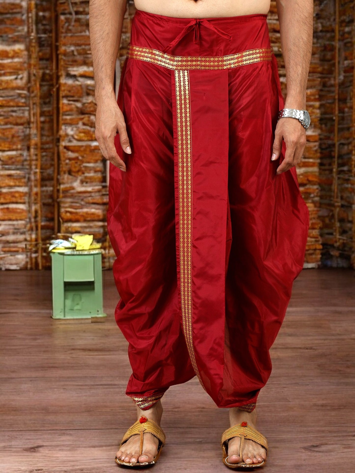 Tattva Art Silk Maroon Dhoti with Shalya (Angavasthram)