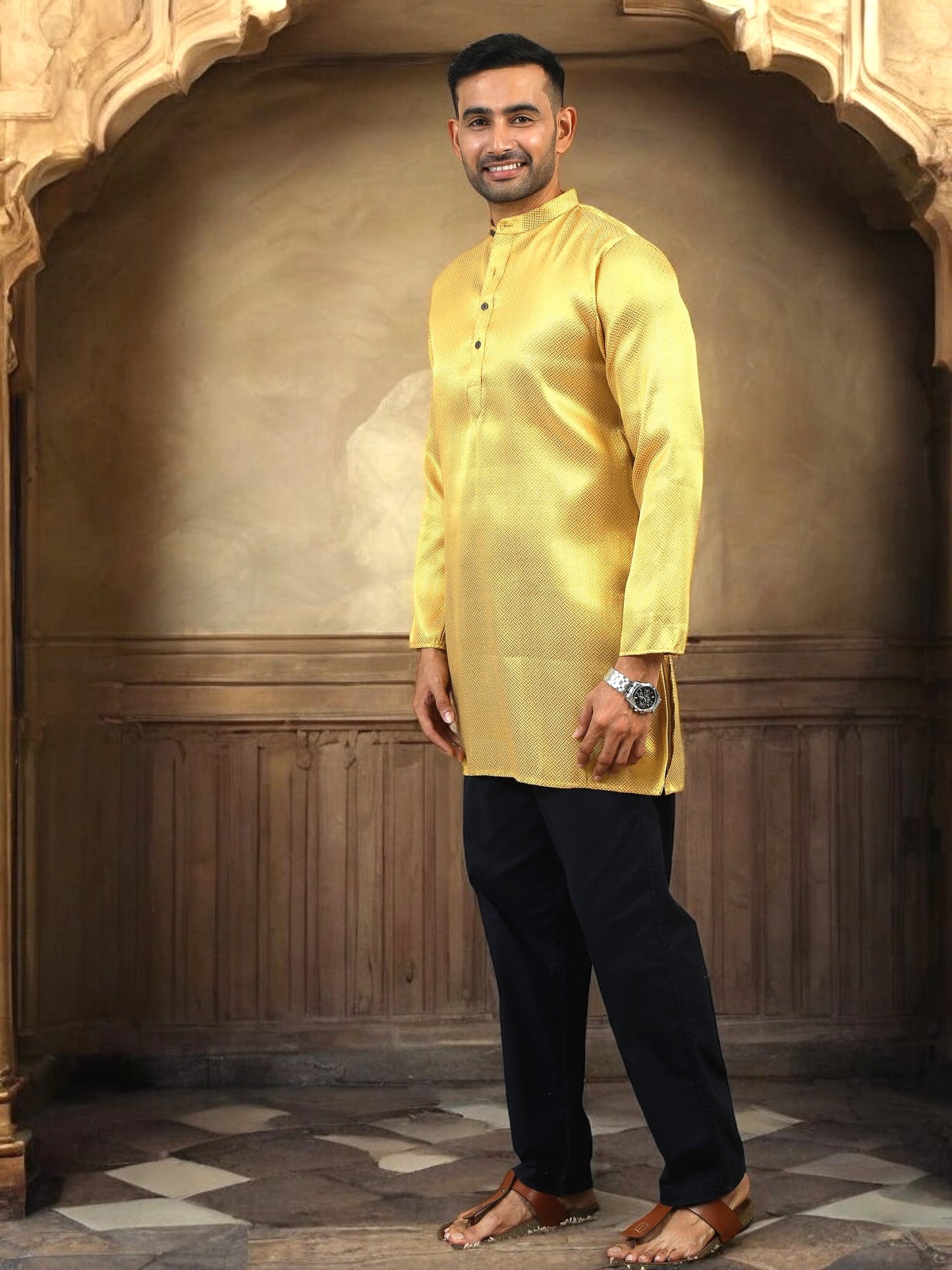 Tattva Men Gold Thread Work Kurta