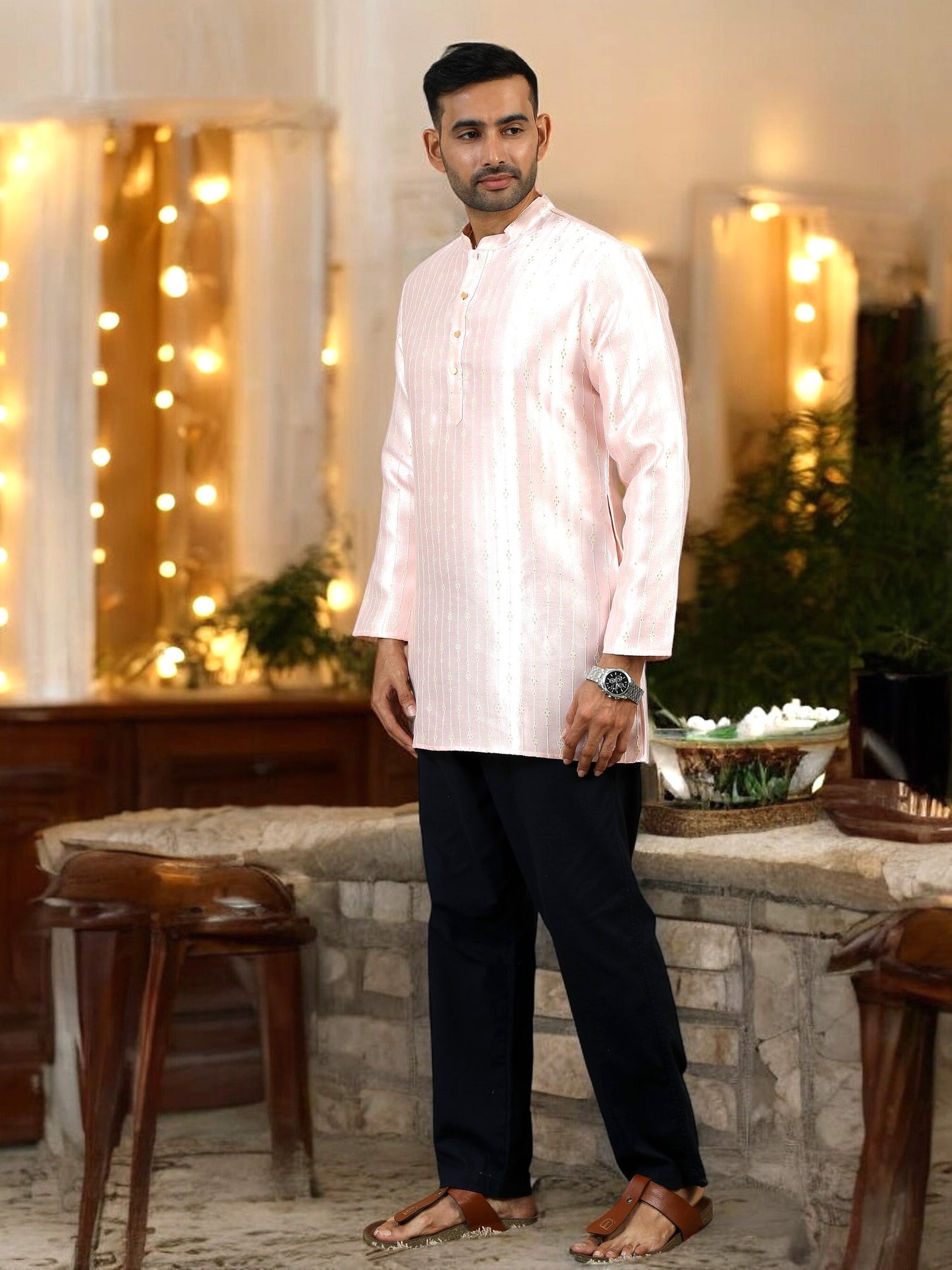 Tattva Men Pink Chikankari Style Kurta