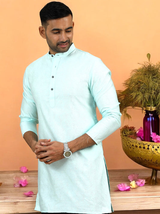 Tattva Men Ocean Blue Thread Work Kurta