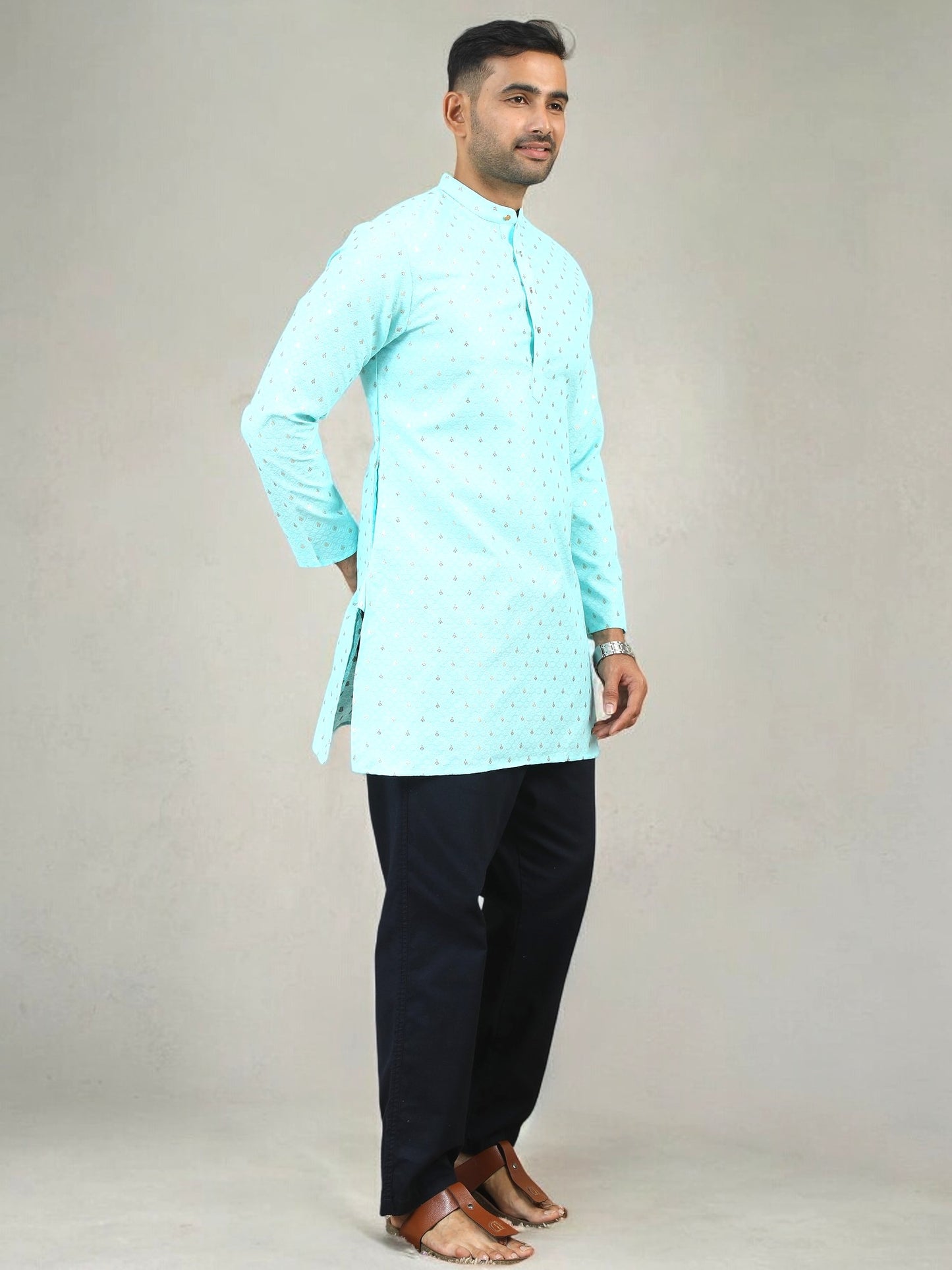 Tattva Men Ethnic Motif Straight Short Kurta