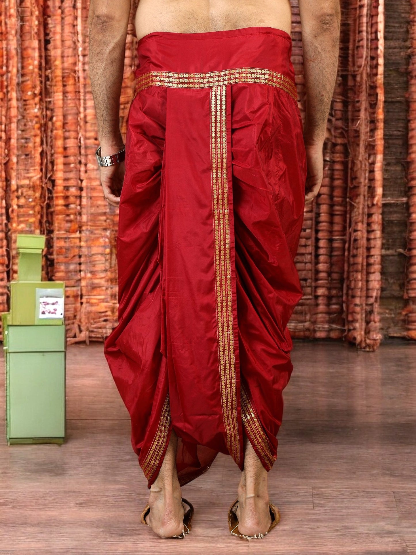 Tattva Art Silk Maroon Dhoti with Shalya (Angavasthram)