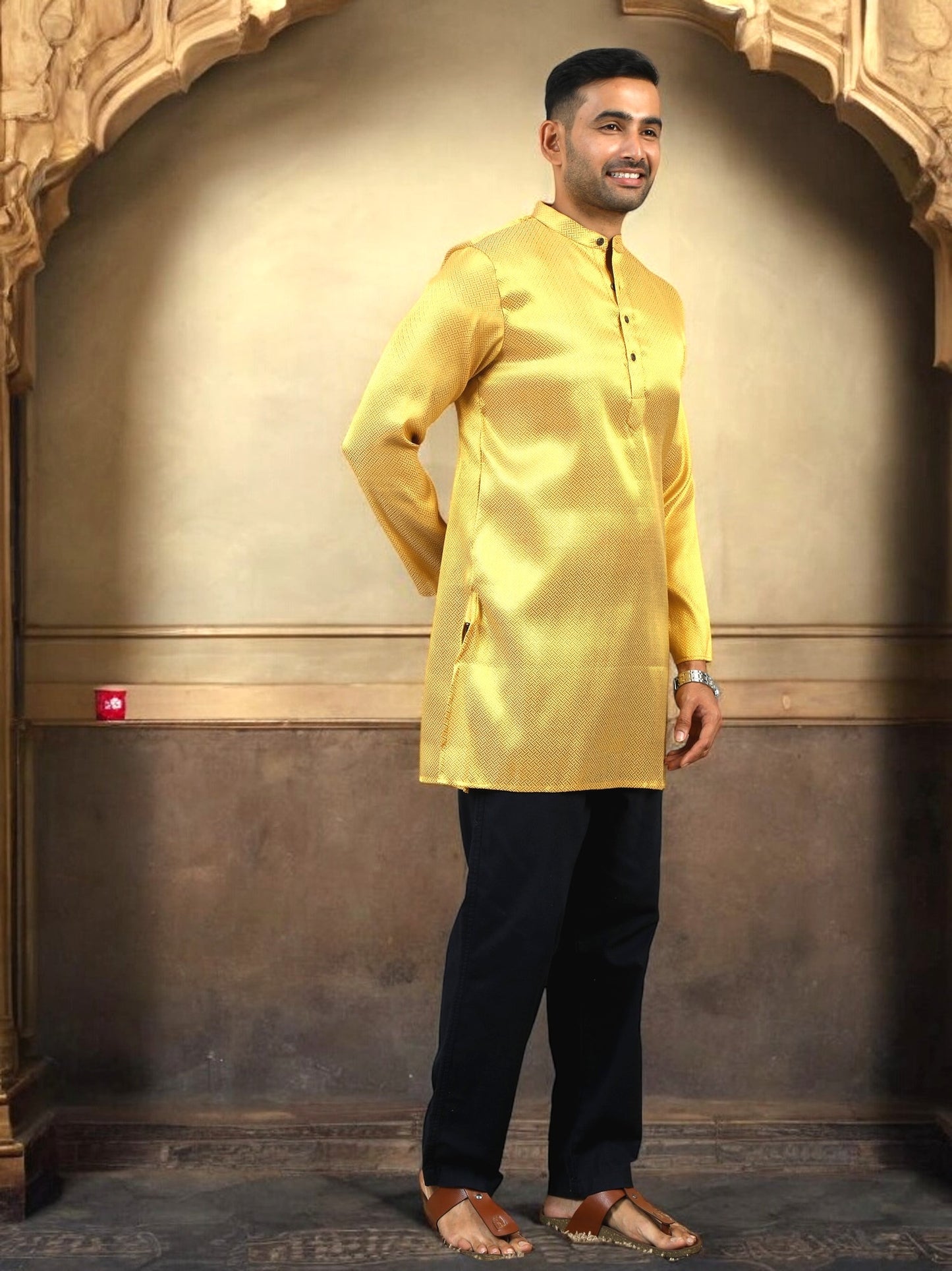 Tattva Men Gold Thread Work Kurta