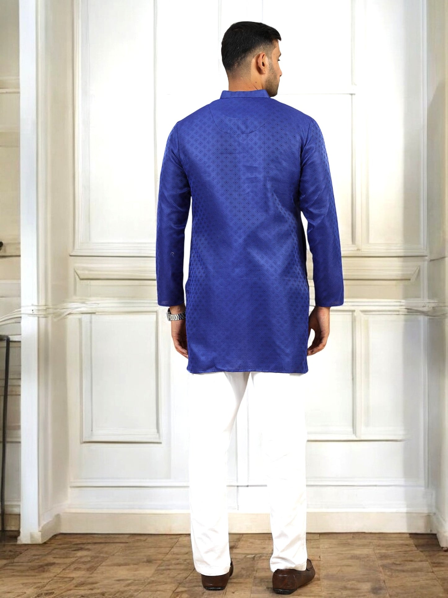 Tattva Men Blue Printed Thread Work Kurta