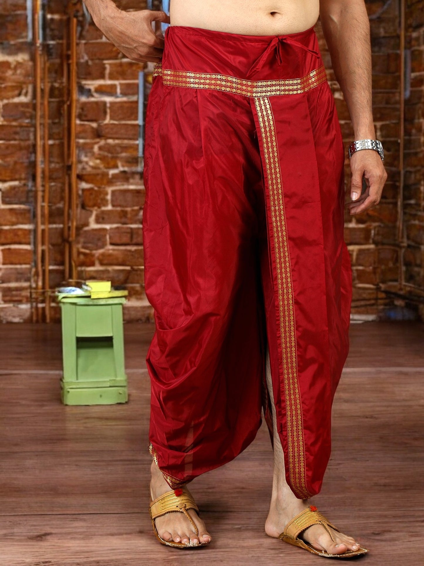 Tattva Art Silk Maroon Dhoti with Shalya (Angavasthram)