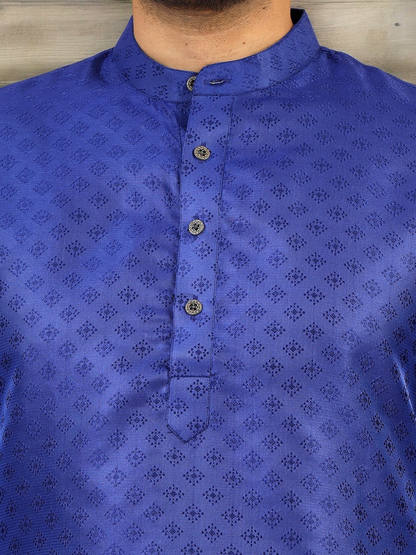 Tattva Men Blue Printed Thread Work Kurta