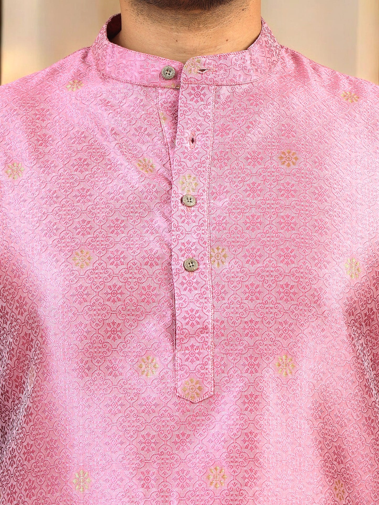 Tattva Men Pink Thread Work Kurta