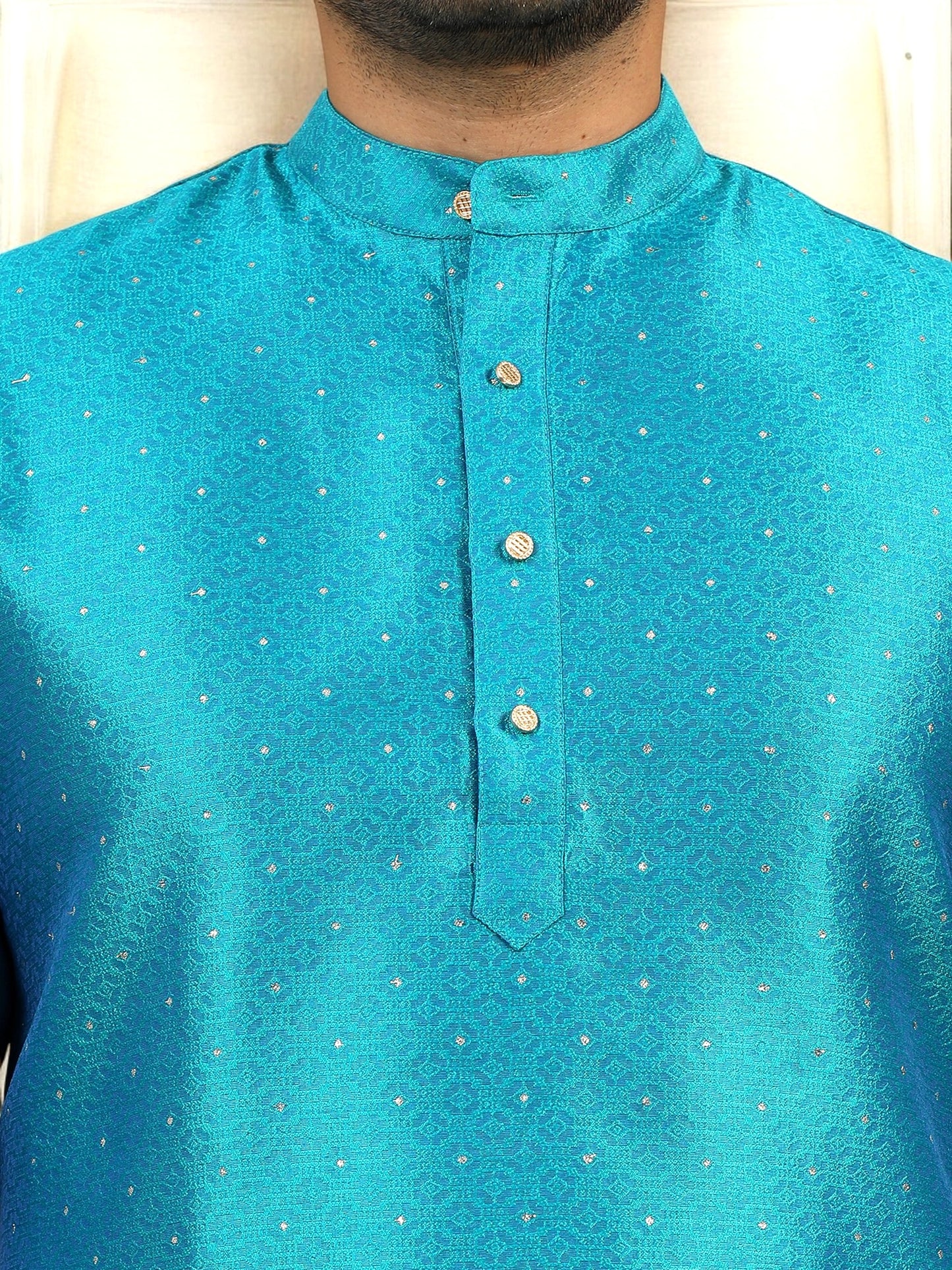 Tattva Men Turquoise Thread Work Kurta