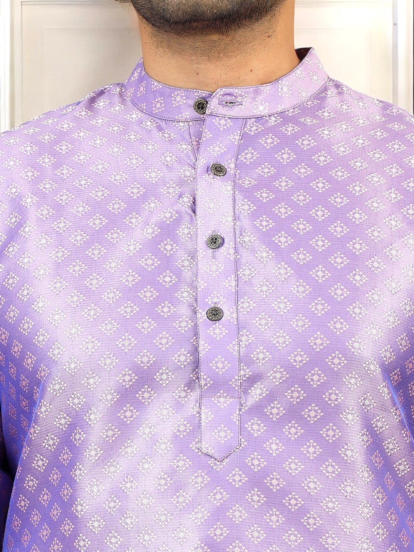 Tattva Men Lavender Printed Thread Work Kurta