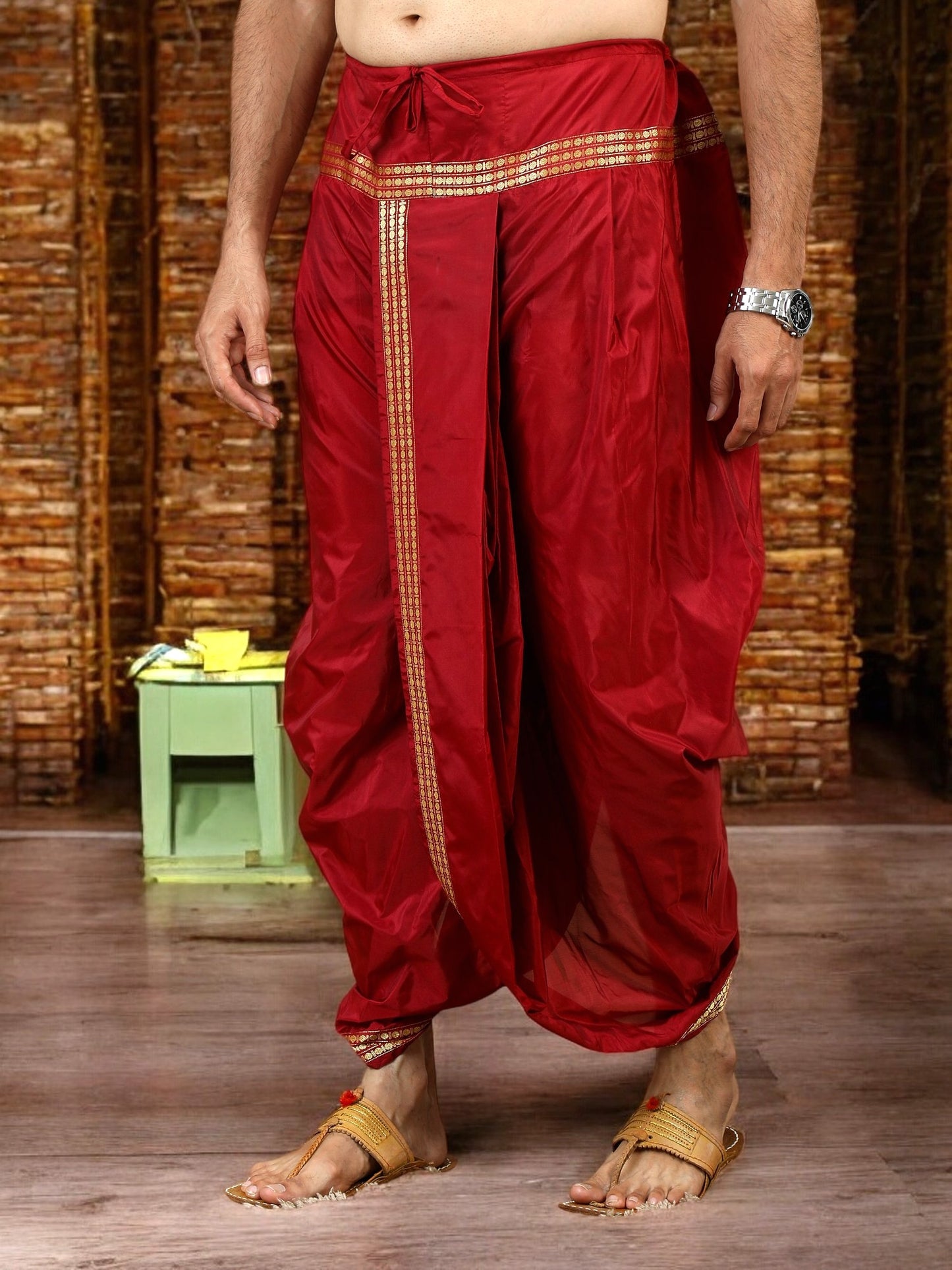 Tattva Art Silk Maroon Dhoti with Shalya (Angavasthram)