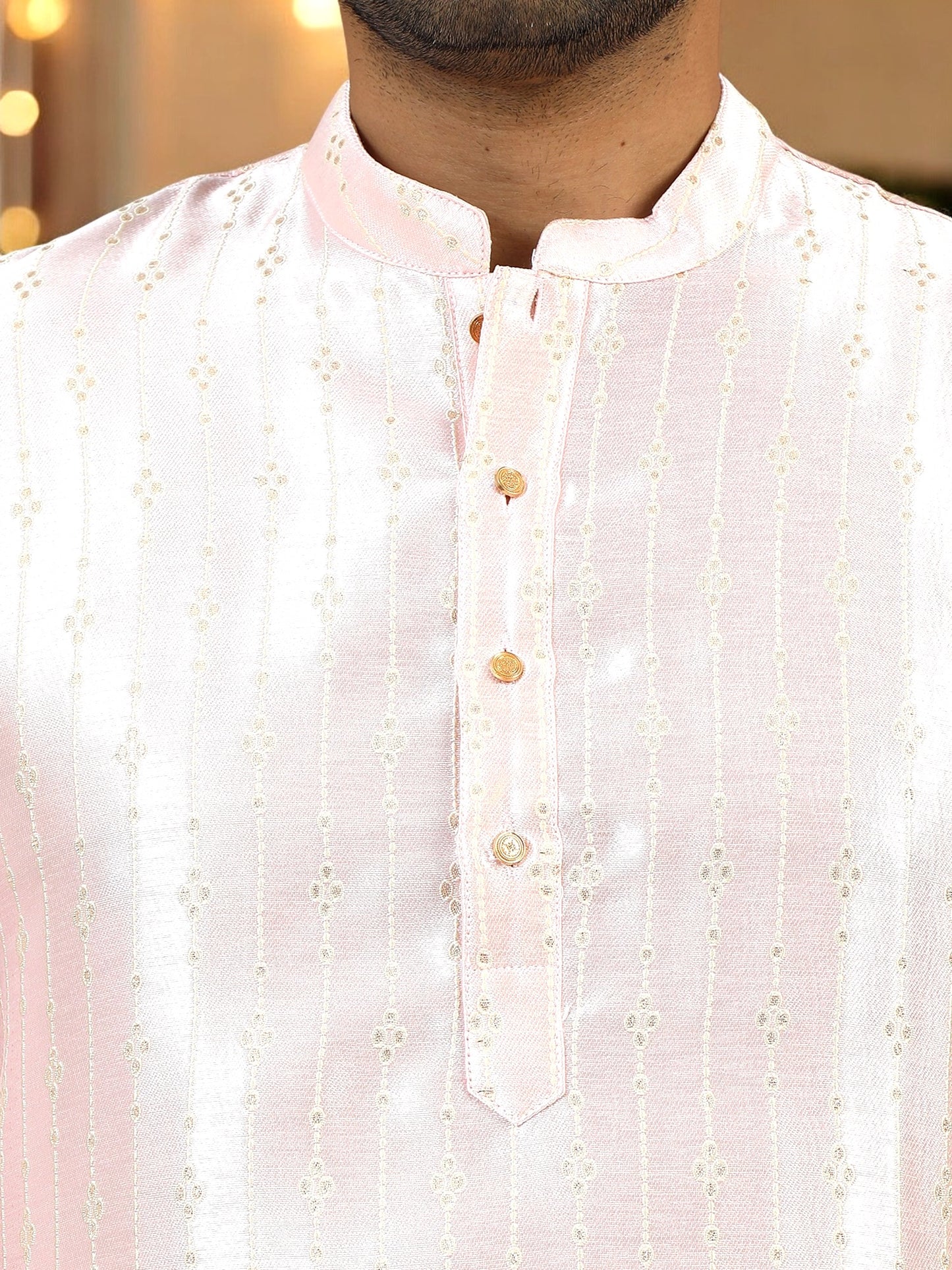 Tattva Men Pink Chikankari Style Kurta