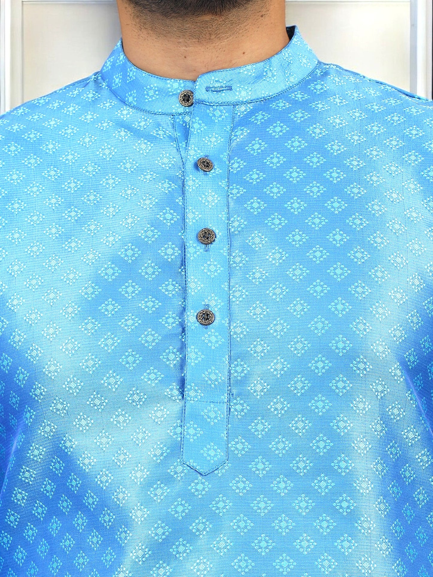 Tattva Men Blue Printed Thread Work Kurta