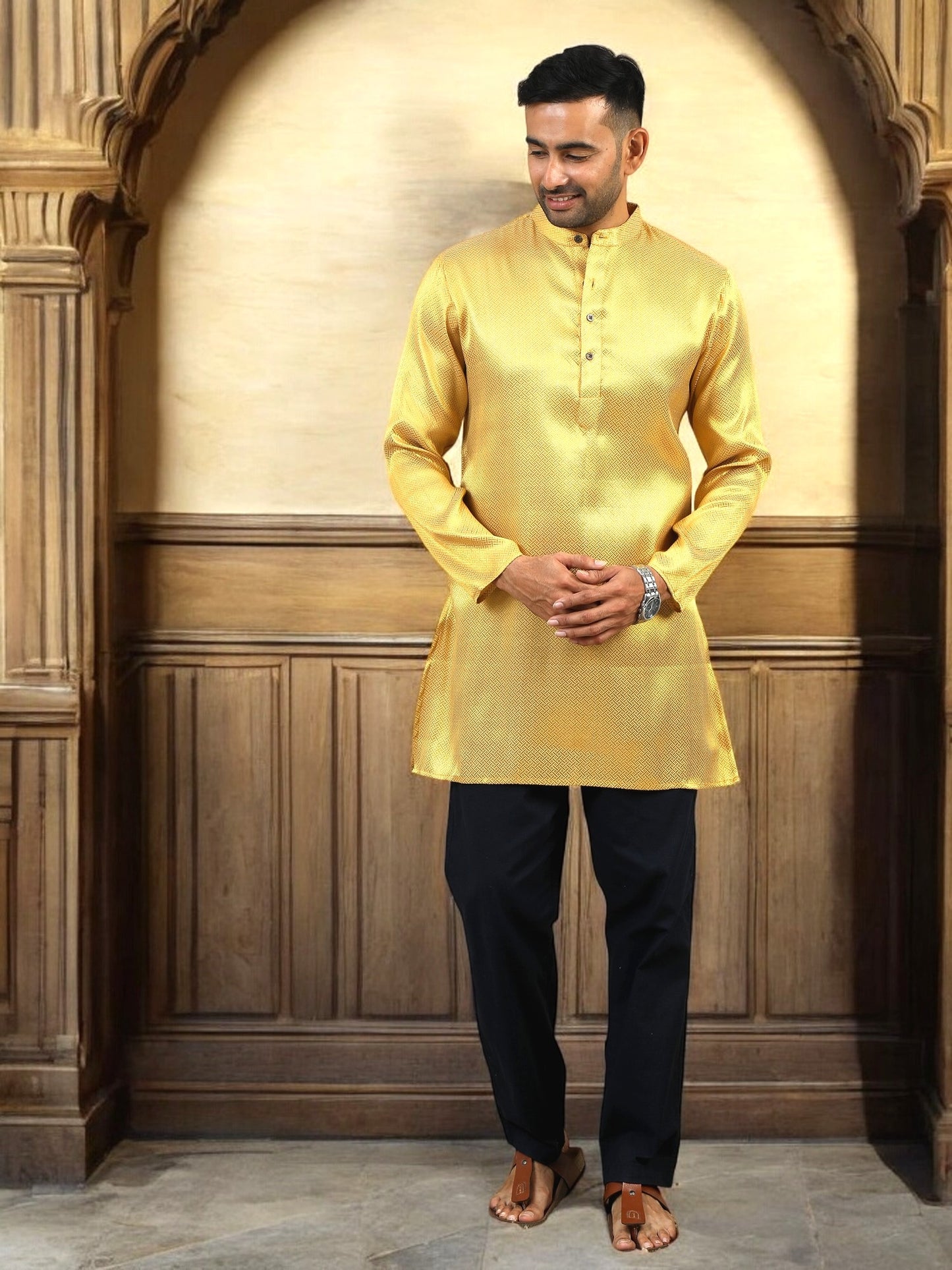 Tattva Men Gold Thread Work Kurta