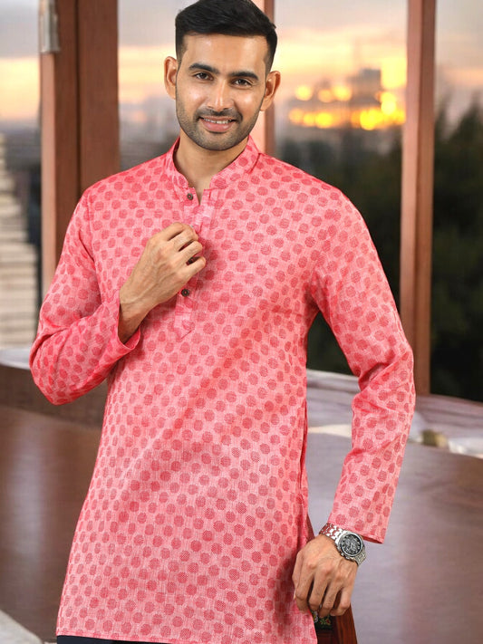 Tattva Woven Design Mandarin Collar Thread Work Cotton Straight Kurta