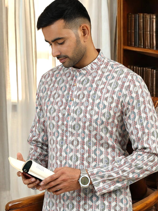 Tattva Ethnic Motifs Printed Mandarin Collar Pure Cotton Short Kurta