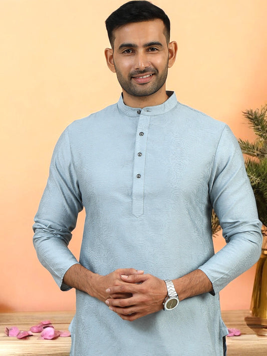 Tattva Men Grey Thread Work Kurta