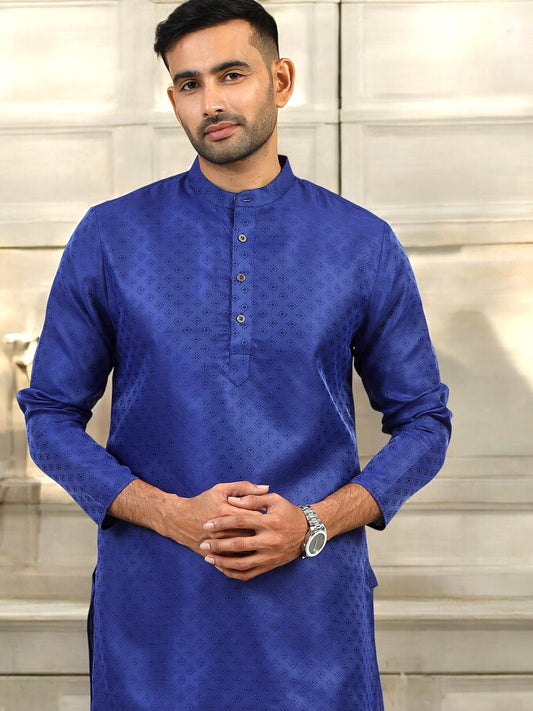 Tattva Men Blue Printed Thread Work Kurta